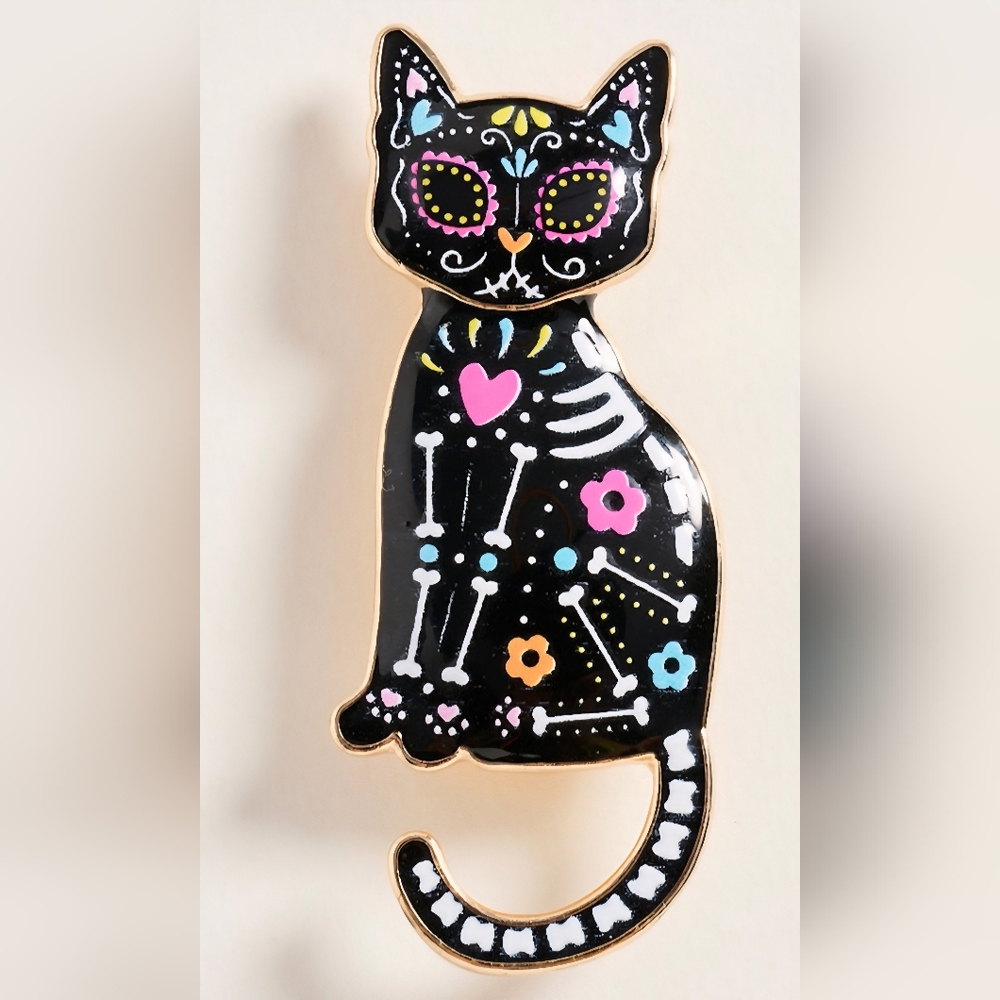Spooky Colorful Enamel Cat Brooch